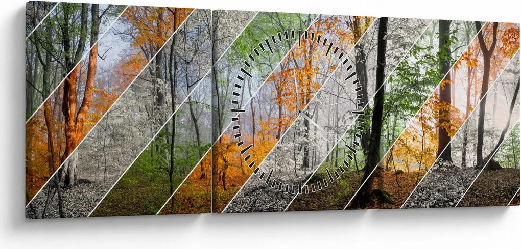 Obraz - Zmieniające się pory roku (z zegarem) (90x30 cm)