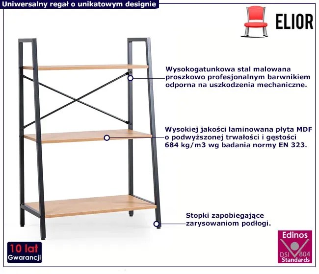 Otwarty niski regał w stylu loft czarny + dąb złoty - Hogi