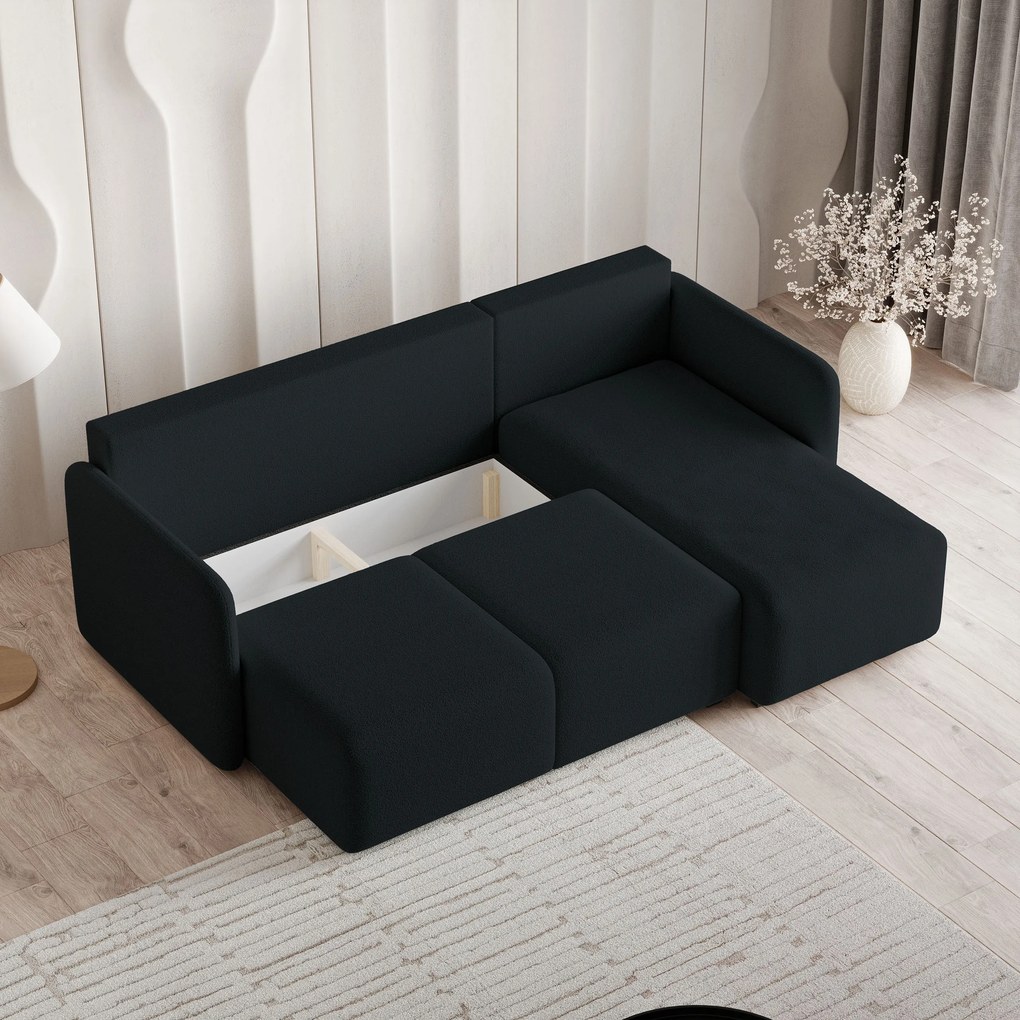 Masseno Narożnik SUVINO z funkcją spania i pojemnikiem na pościel Narozniki L, Rozkładana sofa - Czarny, QUELLE 100