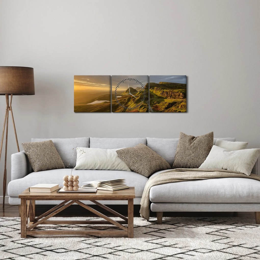 Obraz pasma górskiego (z zegarem) (90x30 cm)