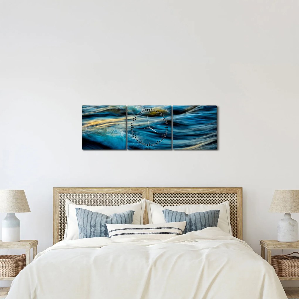 Obraz - Fale (z zegarem) (90x30 cm)
