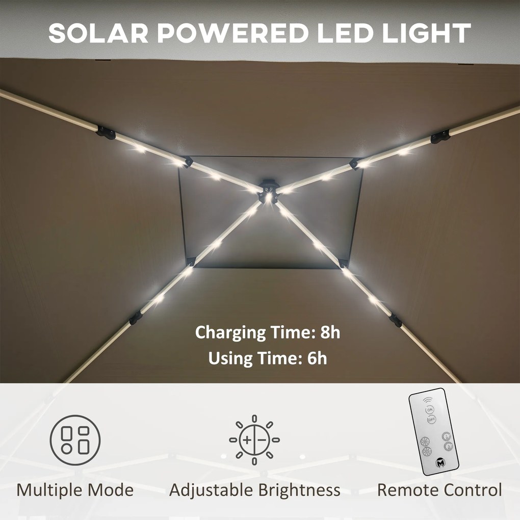 Outsunny Pawilon ogrodowy Z regulacją wysokości Z oświetleniem LED na energię słoneczną Składany 336 x 336 x 270 cm można zdalnie sterować | Aosom PL