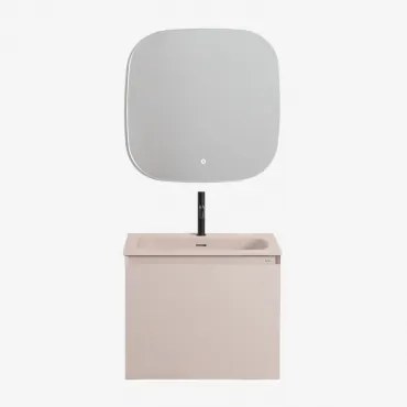 Zestaw Wiszących Mebli Łazienkowych Zintegrowany Z Umywalką Macrae Nature & Kwadratowa Lampa Led I Przeciwmgielna 75x75 Cm Riben - Sklum