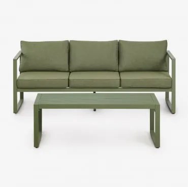 Zestaw Ogrodowy Lipov Z Sofą 3-osobową I Stolikiem Kawowym Z Aluminium I Drewna Akacjowego 110x55 Cm Intensywny Verde Olive - Sklum