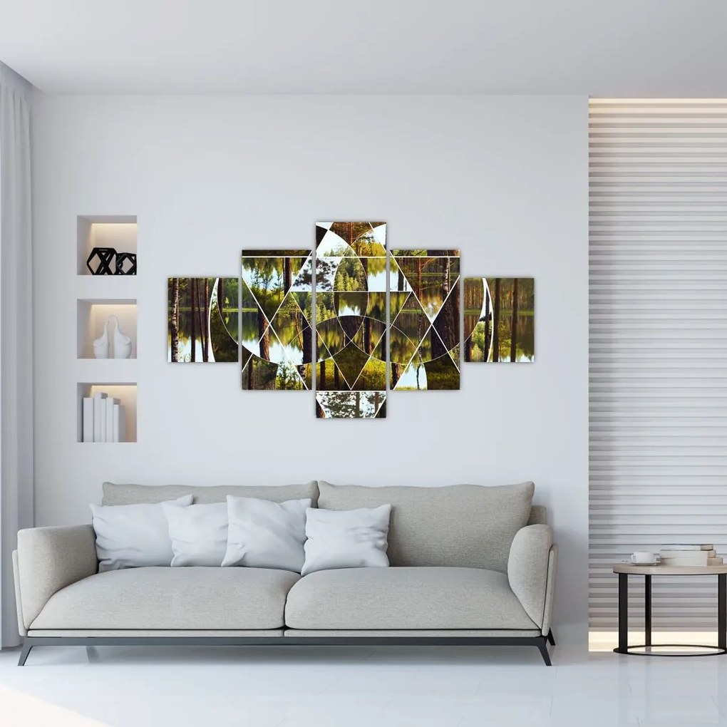 Obraz - Geometryczny kolaż na tle nordyckich lasów (125x70 cm)