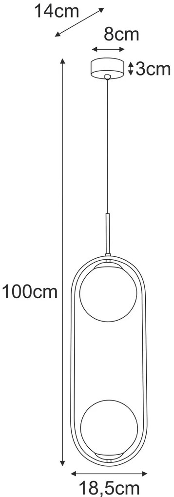 Złota eliptyczna lampa wisząca z 2 białymi kloszami 9X A669 S3-M87