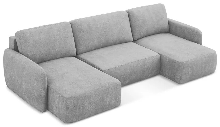 Jasnoszary narożnik rozkładany z tkaniny szenilowej ze schowkiem (w kształcie litery U) Lilo – Makamii