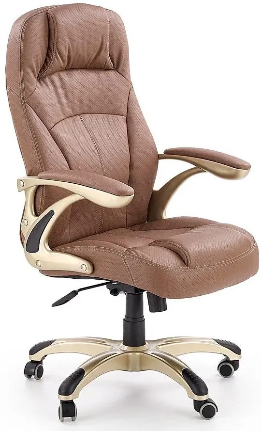Ergonomiczny jasnobrązowy fotel obrotowy z ekoskóry - Mantis