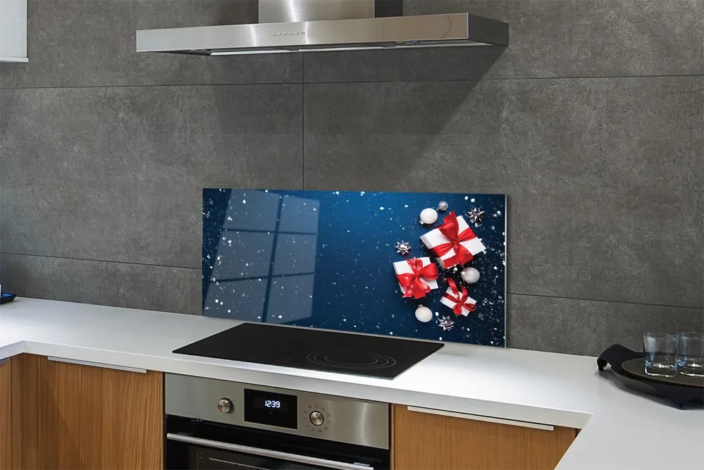 Szklany Panel Śnieżna Kompozycja z Prezentami