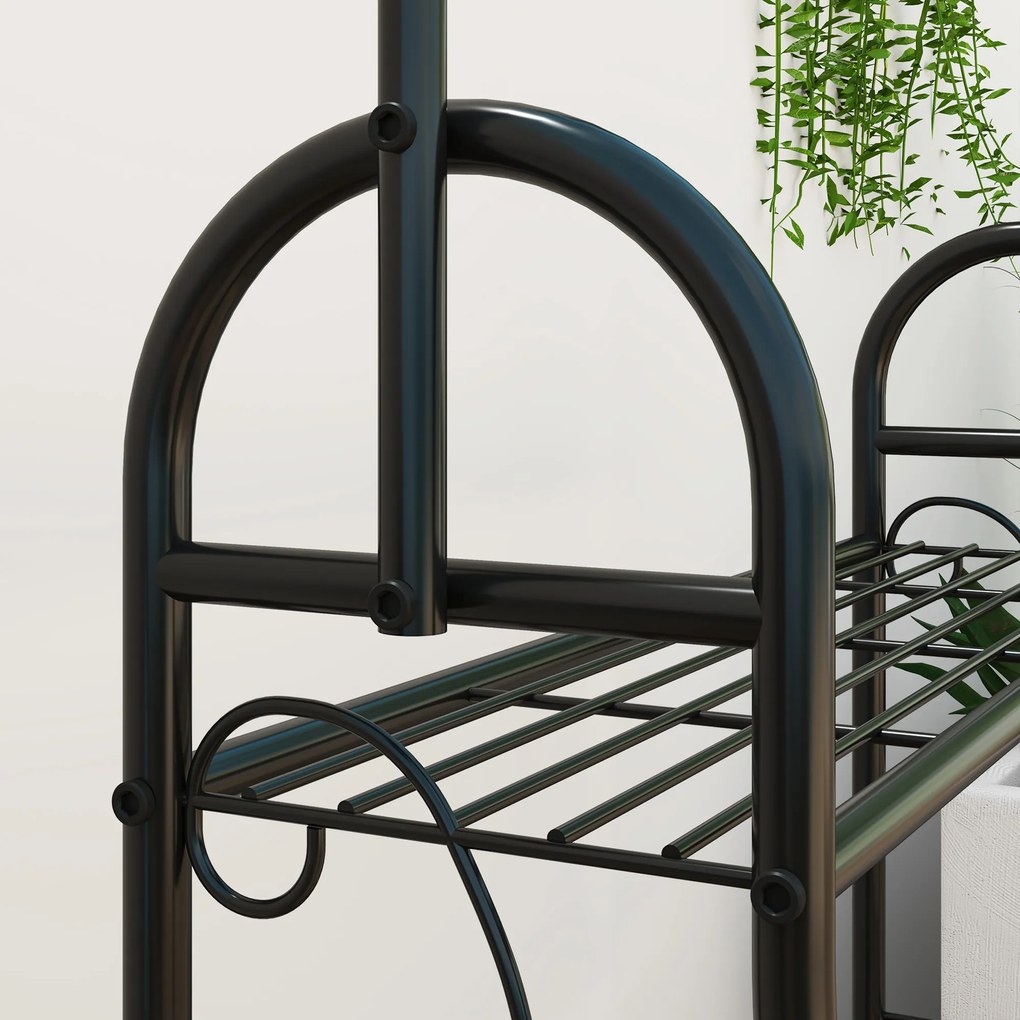 Outsunny Regał na Kwiaty, 3-Poziomowy Stojak na Rośliny z Haczykami, Metalowy, Do Wewnątrz i Na Zewnątrz, Czarny