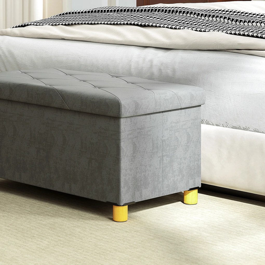 HOMCOM 67-litrowa ławka do przechowywania, z miejscem i pokrywą, miękka powierzchnia z wyglądem aksamitu, do różnych pomieszczeń, Szary