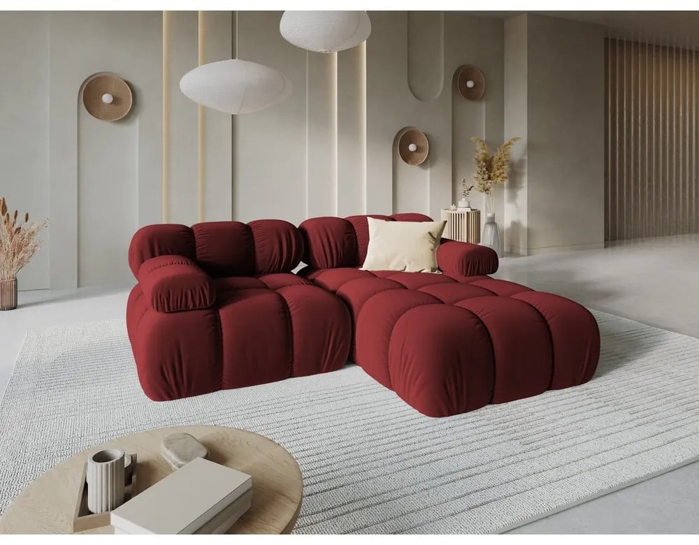 Czerwony aksamitny narożnik (prawostronny) Bellis – Micadoni Home