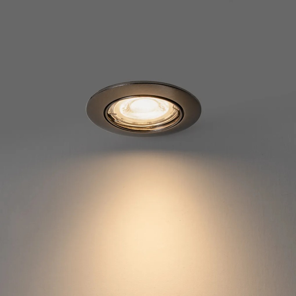 Zestaw 6 nowoczesnych reflektorów wpuszczanych gunmetal GU10, okrągłych 50mm, uchylnych - Edu