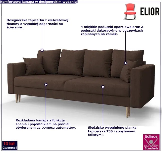 Ciemnobrązowa sofa rozkładana - Adante