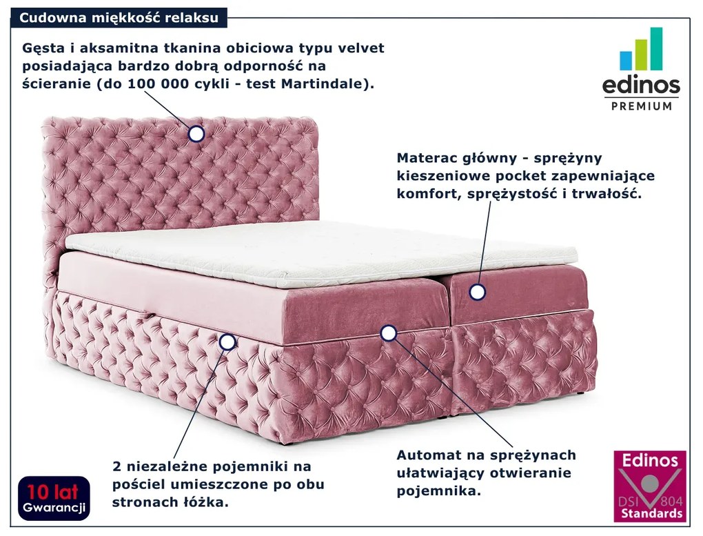 Różowe pikowane łóżko z pojemnikiem 5 rozmiarów T6-F34