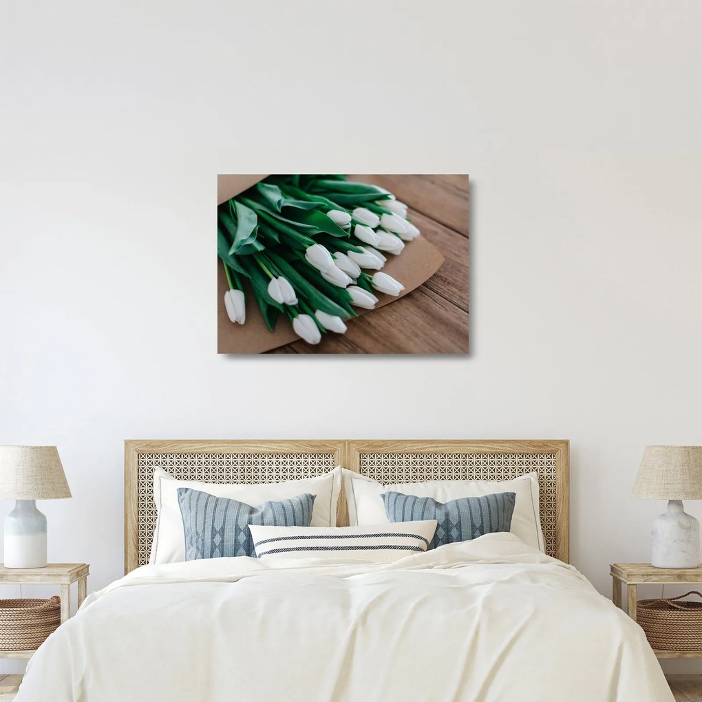 Obraz na szkle - bukiet białych tulipanów (70x50 cm)