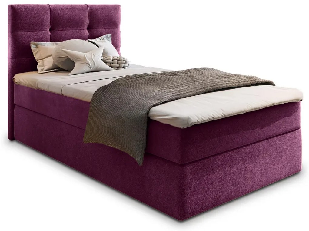 Tapicerowane łóżko kontynentalne GLORIEN 80x200 cm purpurowy Materac: Materac sprężynowy Bonell