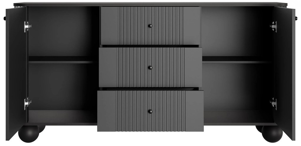 Komoda z szufladami Vesper 160 cm - czarny / czarne uchwyty / nogi kule