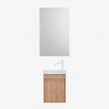 Zestaw Wiszących Mebli Łazienkowych Zintegrowany Z Umywalką Narek Popielaty Brąz & Prostokątny Led I Przeciwmgielny - Sklum