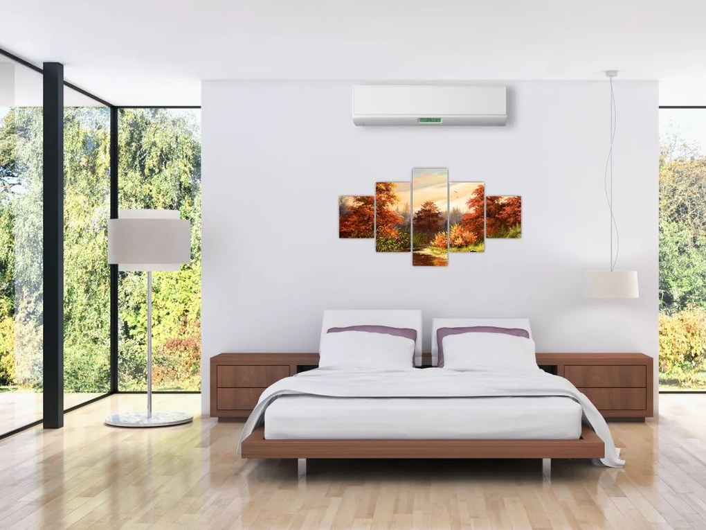 Obraz rzeki w jesiennym krajobrazie, obraz olejny (125x70 cm)