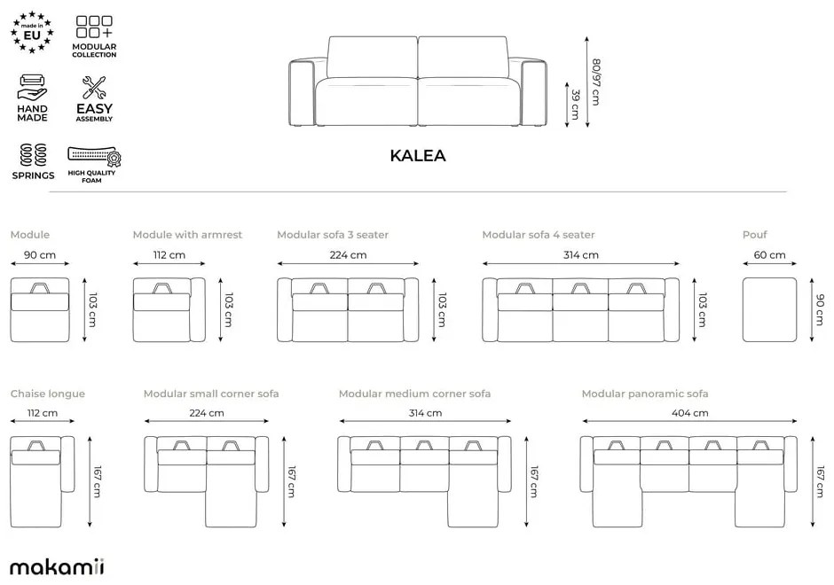 Niebieska sofa modułowa 224 cm Kalea – Makamii