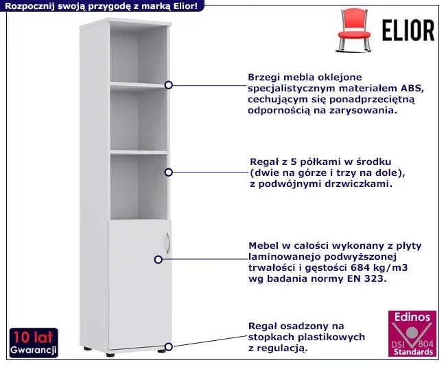 Biały wąski regał biurowy Flesil 5X