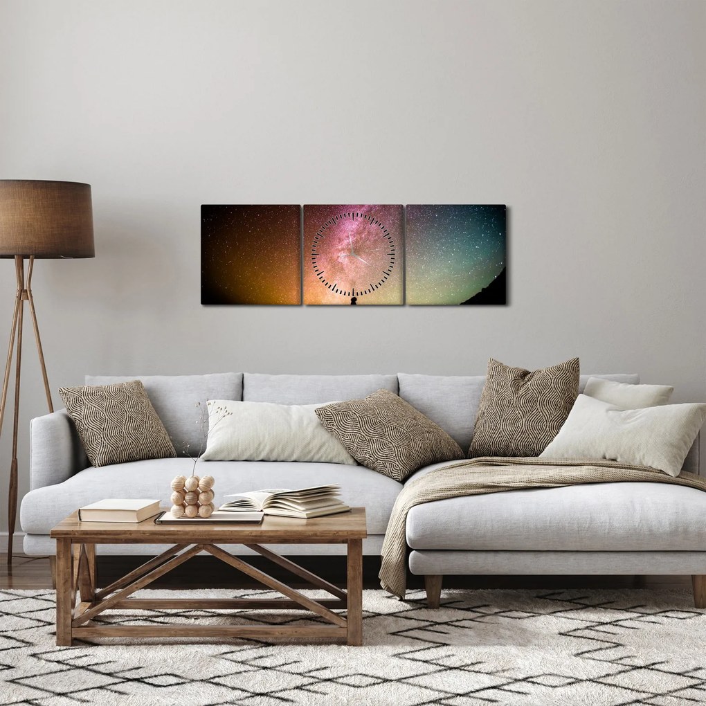 Obraz - niebo pełne gwiazd (z zegarem) (90x30 cm)
