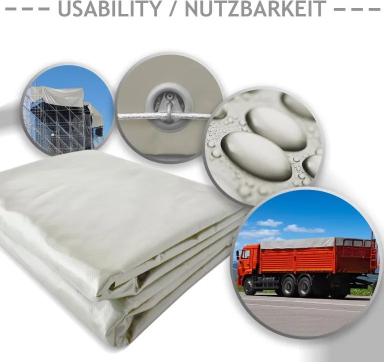 Plandeka JAGO 650 g/m², aluminiowe oczka, szara, 5x7 m