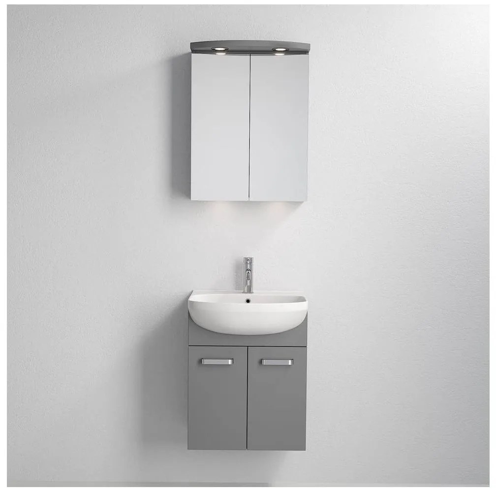 Szafka łazienkowa Vang z umywalką + podświetlana szafka lustrzana LED 230V IP44, szara