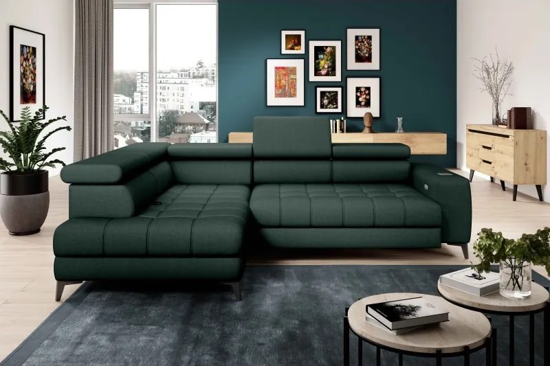 Narożnik BAGGIO Lewostronny z funkcją spania, wolnostojący tkanina LETTO 39 Ciemna Zieleń WERSAL