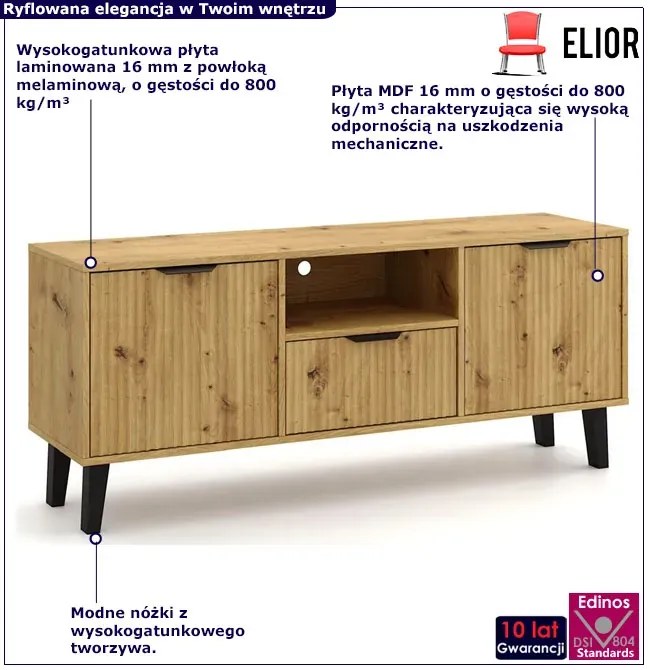 Szafka pod telewizor ryflowana na nóżkach dąb artisan H2-H73