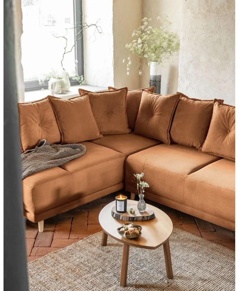 Ceglasty sztruksowy rozkładany narożnik (lewostronny) Lazy Lukka – Miuform