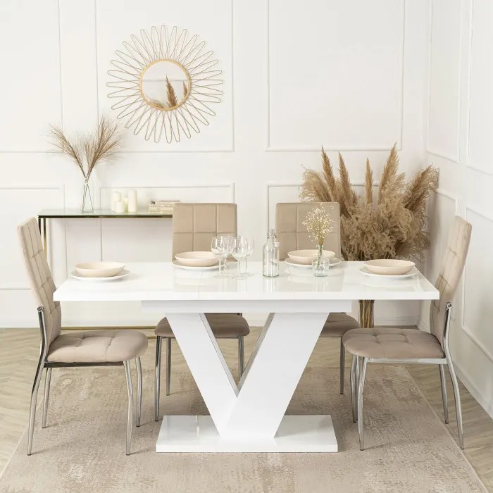 Krzesło Tapicerowane do Jadalni MOLLY Beżowe Welurowe Nowoczesne