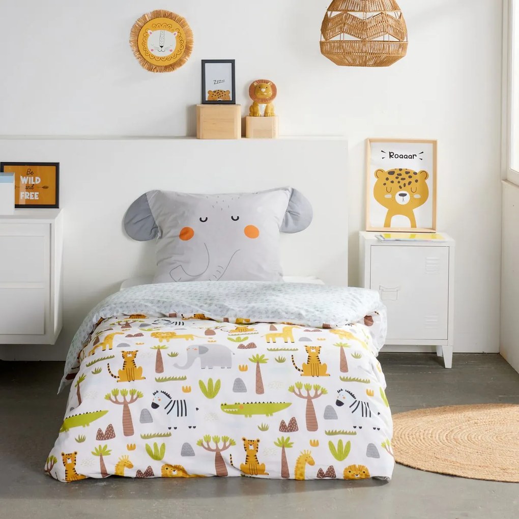 Pościel dziecięca 140x200 cm LAZY MORNING, bawełniana, poszewka z uszkami