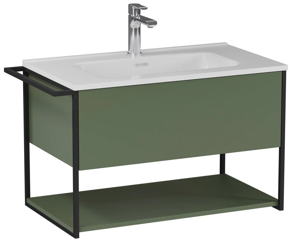 Szafka łazienkowa wisząca zielona loftowa 80 x 45 cm z umywalką z otworem VALO