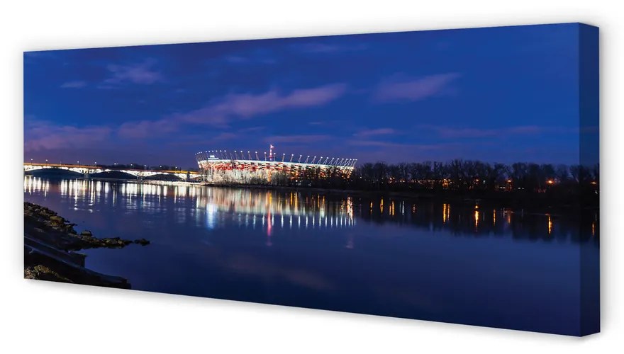 Obraz na płótnie Warszawa Rzeka most noc stadion