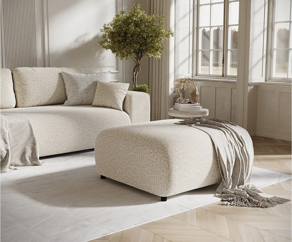 Puf w tkaninie boucle Zanzibar - 88x88 cm - beżowy