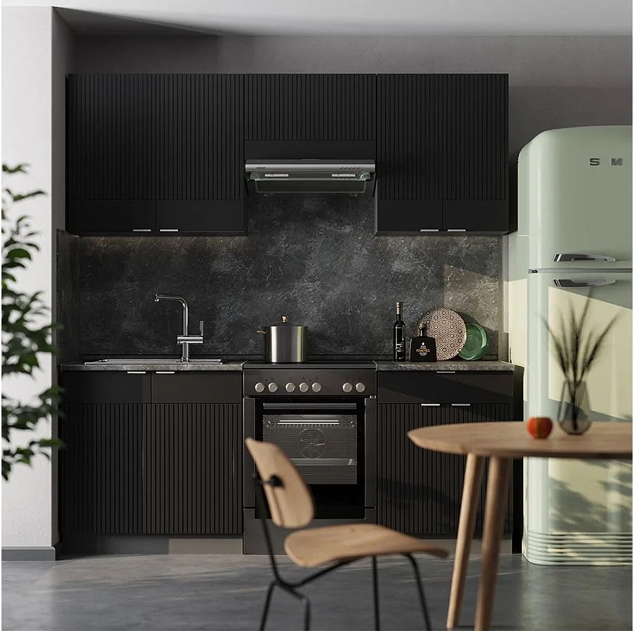 Aneks kuchenny czarny w paski/antracyt 200x60x81.6 fame-line