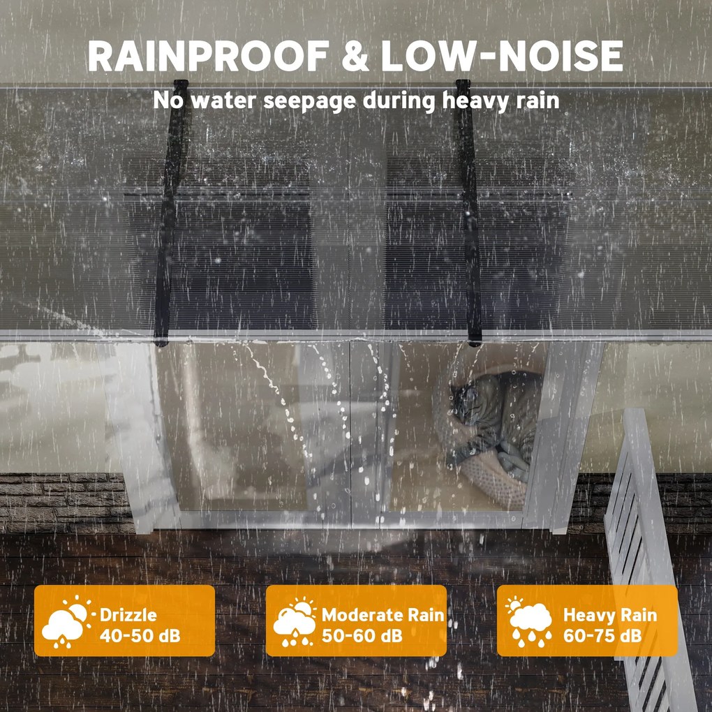 Outsunny Zadaszenie nad drzwi/fenster, odporne na warunki pogodowe, transparentne, Aluminium/Poliwęglan, 303x96x27cm, Czarne