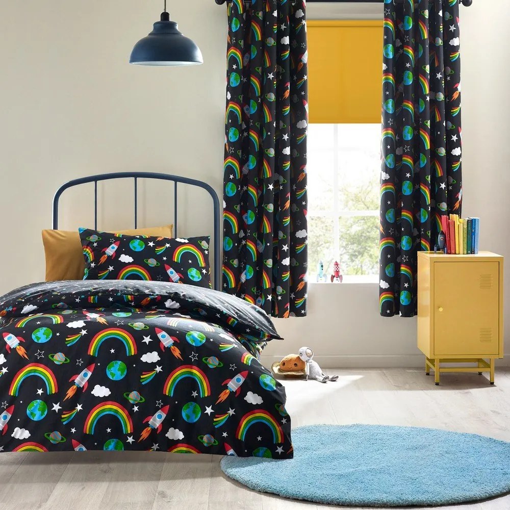 Czarna pościel dziecięca dwuosobowa 200x200 cm Rainbow Rockets – Catherine Lansfield