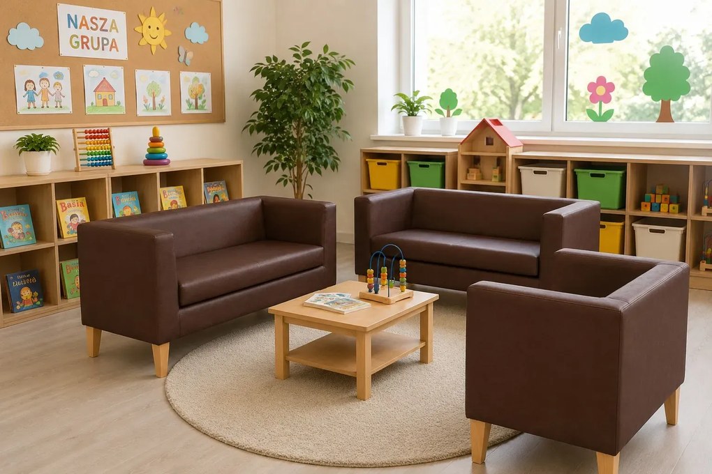 Sofa Monaco : Kolor nogi - Drewno, Kolor tkaniny - EKO-SKÓRA - 3D, Typ tkaniny - Eko-skóra , Wysokość nogi - 20 cm