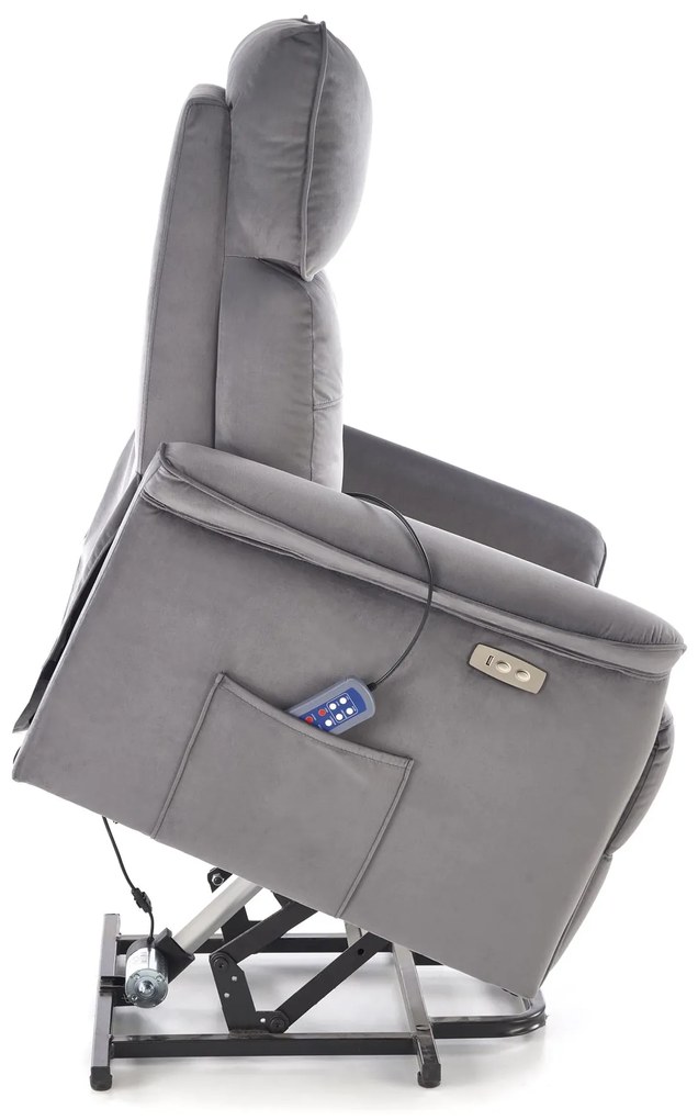 Fotel wypoczynkowy elektryczny pionizacja masaż rozkładany popiel SEMIR 2