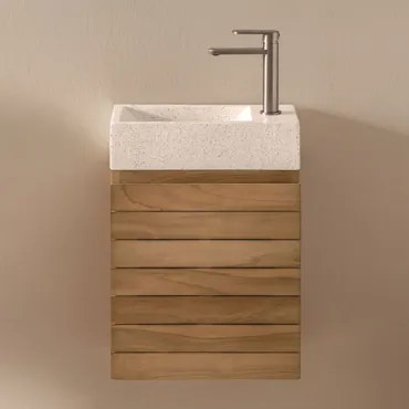 Zestaw Mebli Łazienkowych Z Drewna Tekowego Ze Zintegrowaną Umywalką Z Cementu Napier Drewno Tekowe - Sklum