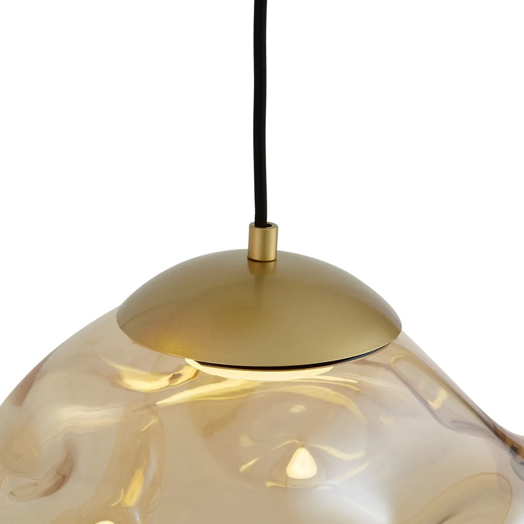 Lampa wisząca Hotel Chic mosiężna z bursztynowym szkłem 3-punktowa - Gus