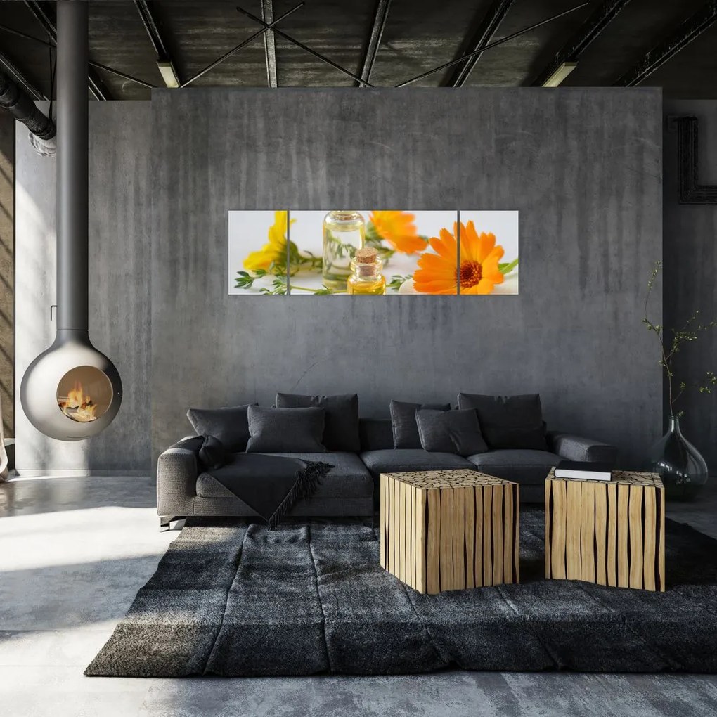 Obraz pomarańczowych kwiatów (170x50 cm)