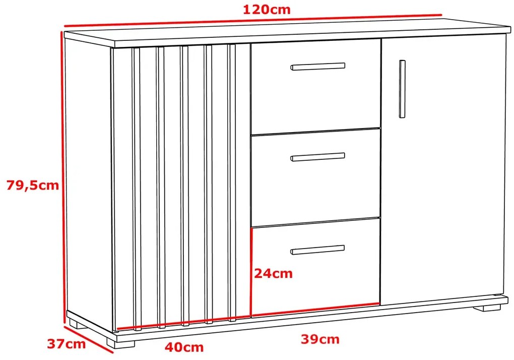Komoda z lamelami 120 cm M3-D31