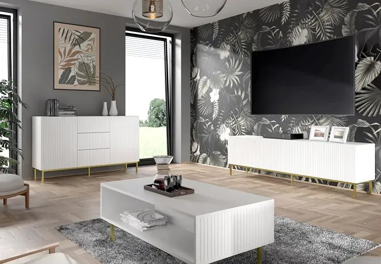 Biała komoda glamour z lamelami E1-E72