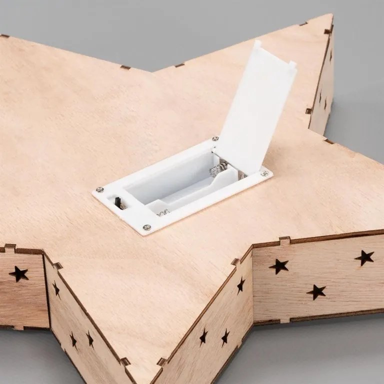 Drewniana gwiazda z motywem bałwanka, 8 LED , ciepła biel