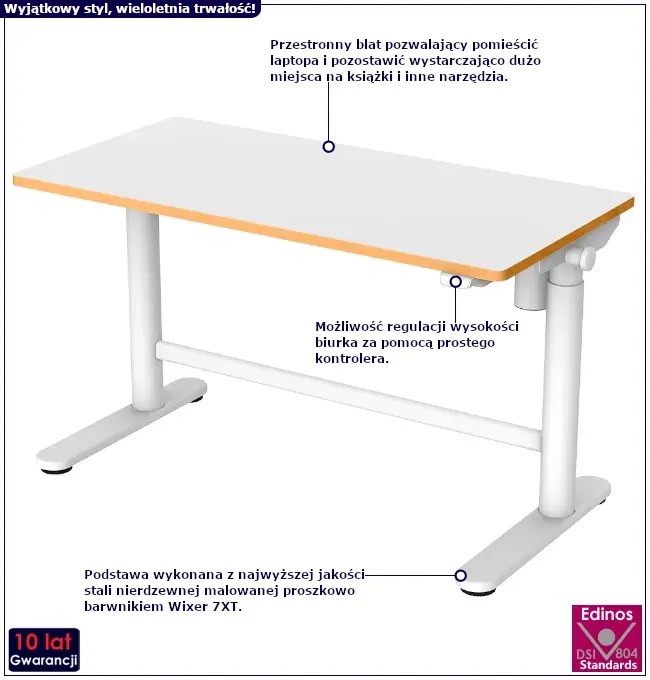 Białe automatyczne biurko stojące elektryczne L7-E73
