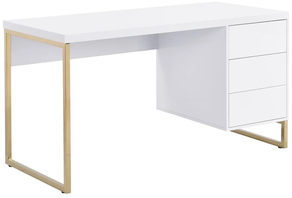 Biurko z 3 szufladami – MDF lakierowany i metal – białe i złote – TIMFIA II marki Pascal Morabito